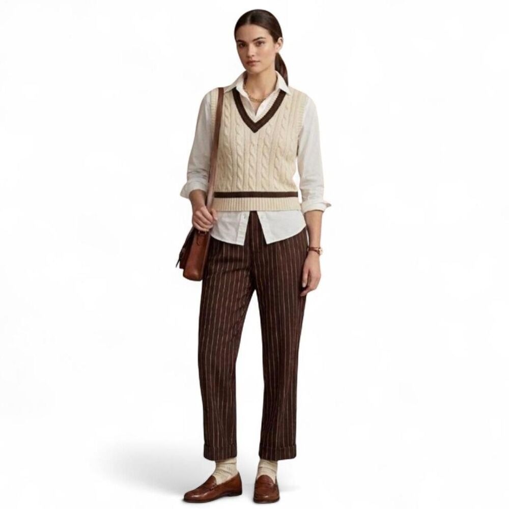 Lauren Ralph Lauren Pin Stripe Brown Trousers - Size 10P